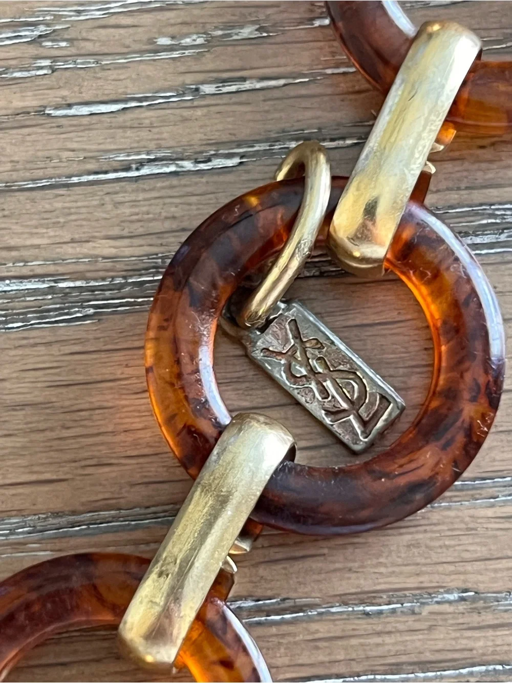 Yves Saint Laurent Tortoiseshell-Link Belt with Gold Hardware